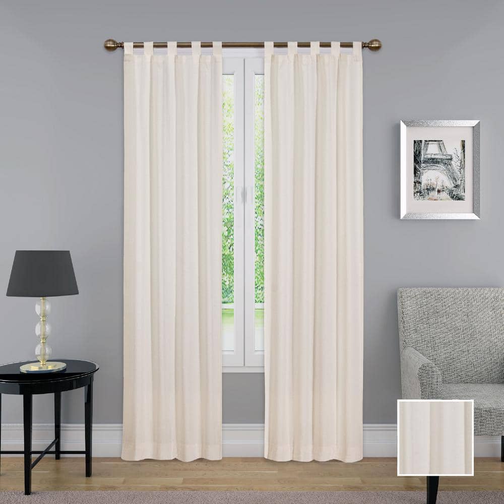 Natural Cotton Polyester Tab Top Window Panel Pair, 60x63 Inch