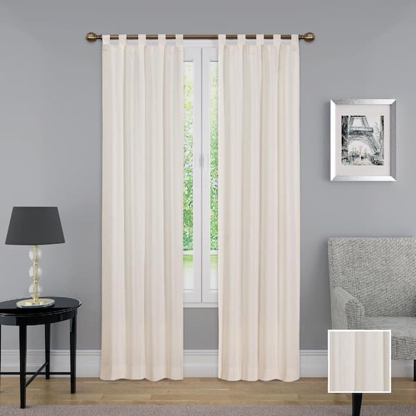 Pairs To Go Natural Solid Tab Top Room, 60 Inch Long Curtain Panels