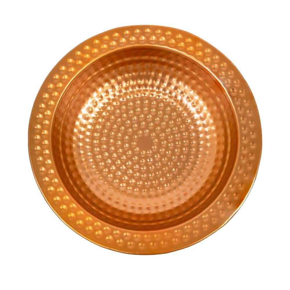 Copper Finish Hammered Metal Outdoor Bird Bath with Stake