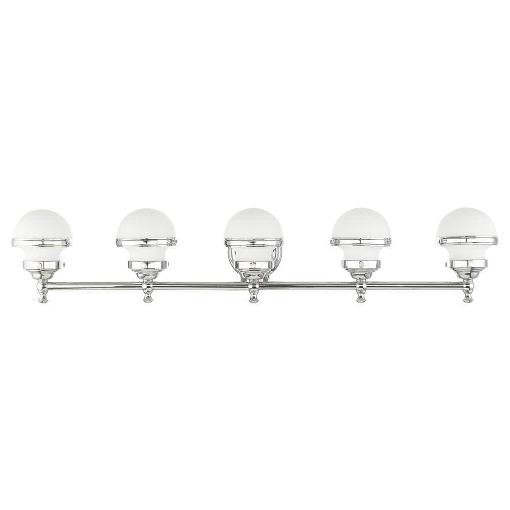 Oldwick Sleek 5-Light Polished Chrome Vanity with Satin Opal Glass