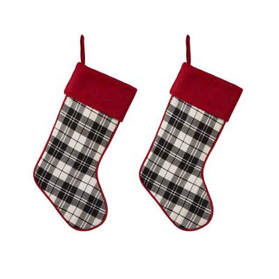 20 in. Black and White Cotton/Spandex Plaid Fabric Cotton Christmas Stocking Decoration (2-Pack)