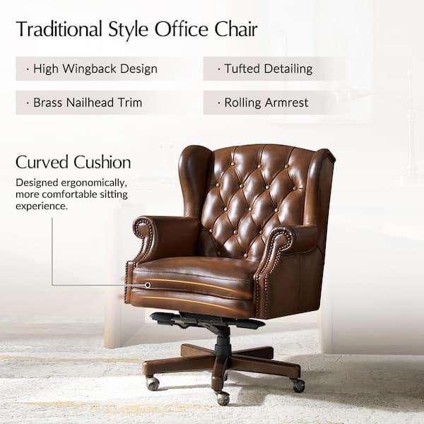 JAYDEN CREATION Cozine Brown Genuine Leather Swivel and Rocking
