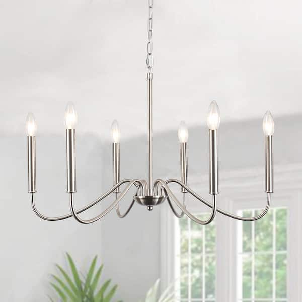 LWYTJO Clerise 6-Light Silver Classic Candle Style Chandelier for Living Room Kitchen Island Dining Room Foyer