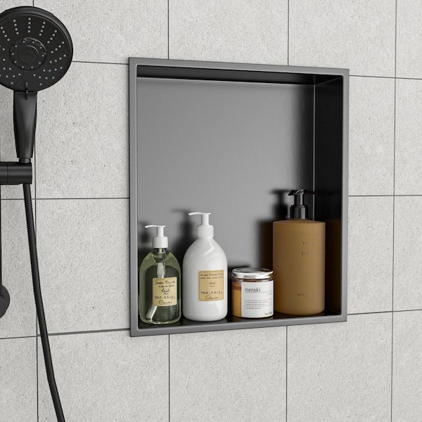 15 in. W x 17 in. H x 3.94 in. D Stainless Steel Shower Niche Set of 1 Piece in Gunmetal Black with Low Profile