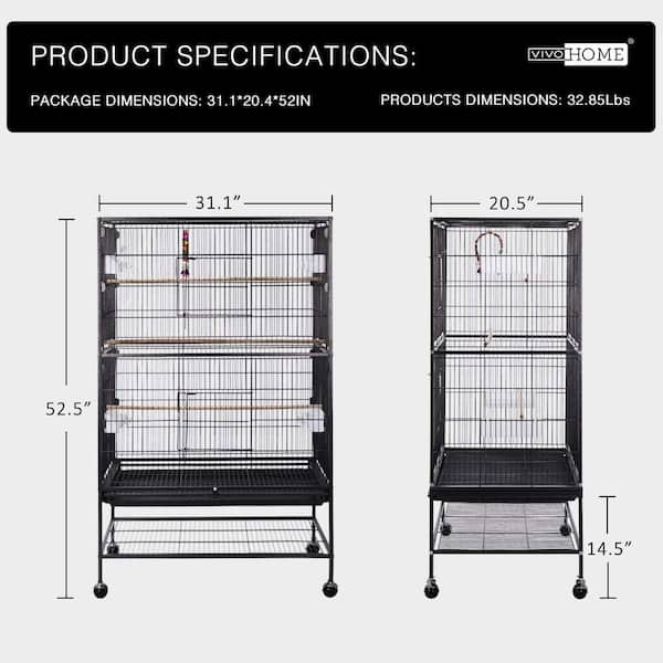 VIVOHOME 53 in. Wrought Iron Large Bird Cage with Rolling Stand X002BVL50V  - The Home Depot