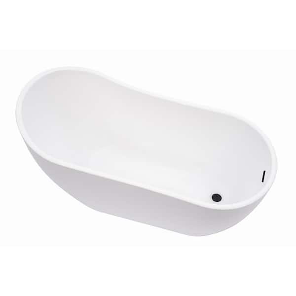 Domme 59 in. x 28.3 in. Acrylic Flatbottom Freestanding Soaking Bathtub with Right Drain in White/Matte Black
