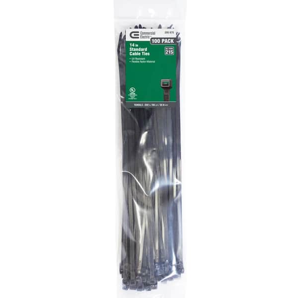Commercial Electric 14 in. UV Cable Tie, Black (100-Pack)