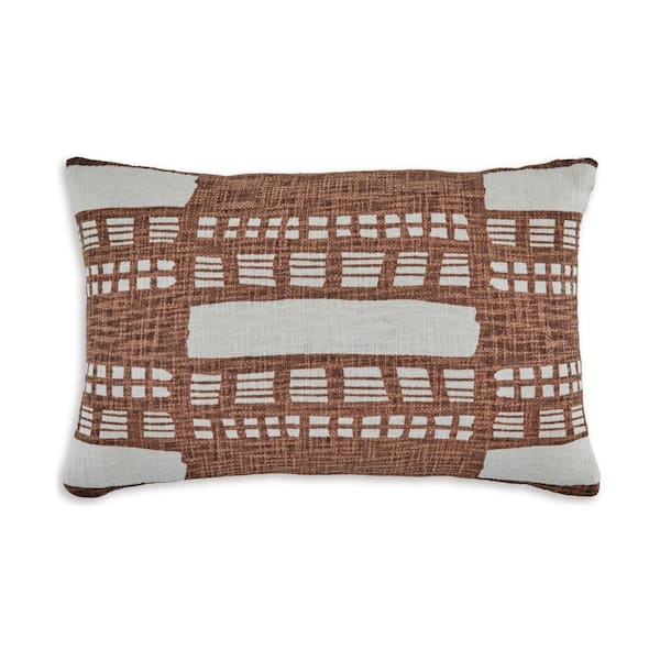 Benjara Acky White and Brown Abstract Design Polyester 22 in. x 5 in. Throw Pillow (Set of 4)
