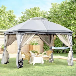 10 ft. x 12 ft. Outdoor Gazebo, Patio Gazebo Canopy Shelter with Double Vented Roof Zippered Mesh Sidewalls, Steel Frame