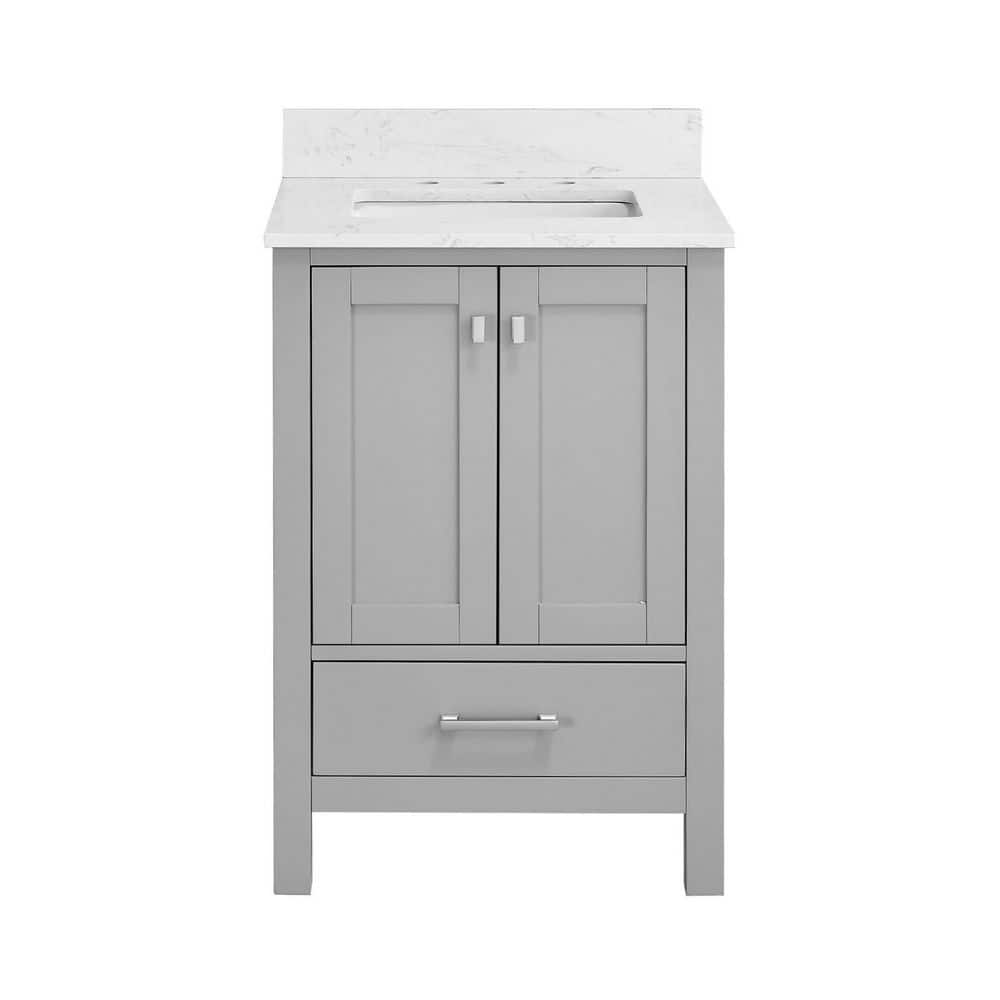 24 in. Freestanding Gray Bath Vanity with White Cultured Marble Top Assembled price history on PriceWatchPro