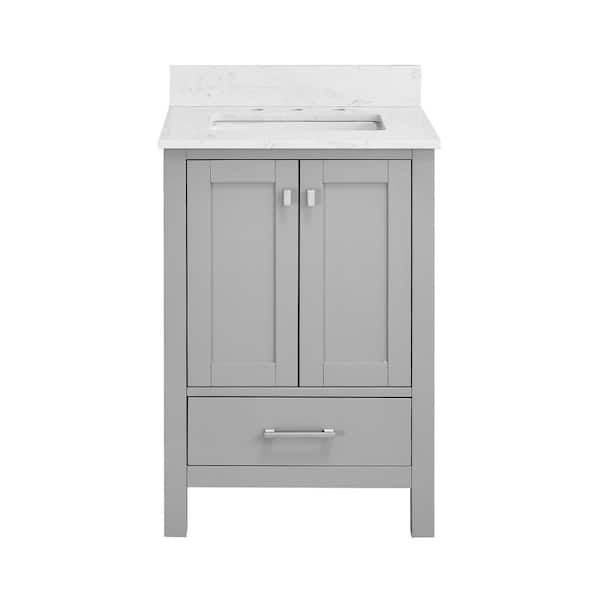 24 in. Freestanding Gray Bath Vanity with White Cultured Marble Top Assembled