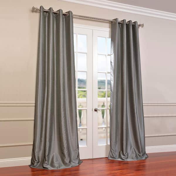 Exclusive Fabrics Furnishings Storm Grey Gray Grommet Blackout Vintage Textured Faux Dupioni Silk Curtain 50 In W X 96 L Pdch Kbs7 Gr The Home Depot Exclusive Fabrics Furnishings Storm