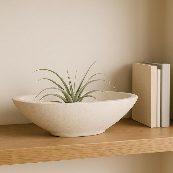 9.75 in. White Pottery Tapered Decorative Bowl with Rough Finish