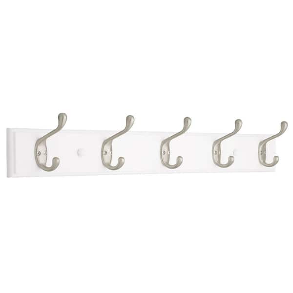 Liberty 27 in. White and Satin Nickel Heavy Duty Coat and Hat Hook Rack