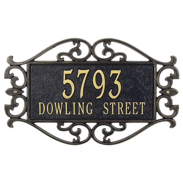 Whitehall Products Lewis Fretwork Rectangular Black/Gold Estate Wall Two Line Address Plaque