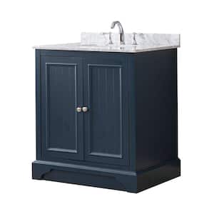 Kingswood 32 in. W x 25 in. D x 36 in. H Single Bath Vanity in Blue with White Carrara Marble Top