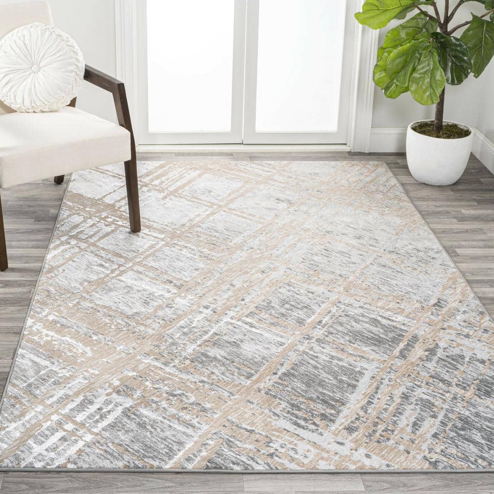Beige and Gray Abstract Flat Woven Rectangular Area Rug