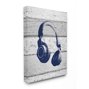 16 in. x 20 in. "Headphones Blue Print on Planks" by Daphne Polselli Canvas Wall Art