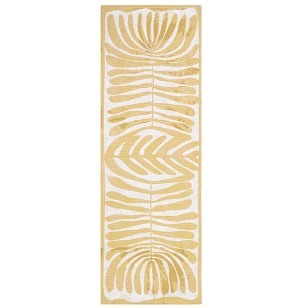 TOWN & COUNTRY LIVING Luxe Livie Matisse Cutout Gold 24 in. x 72 in. Machine Washable Runner Kitchen Mat