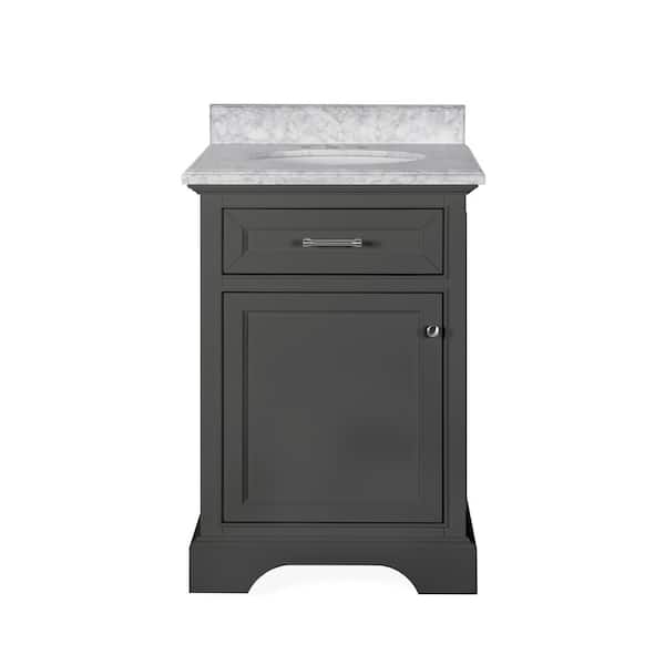 Windlowe 24 in. Single Sink Gray Bath Vanity with White Carrara Marble Top (Assembled)