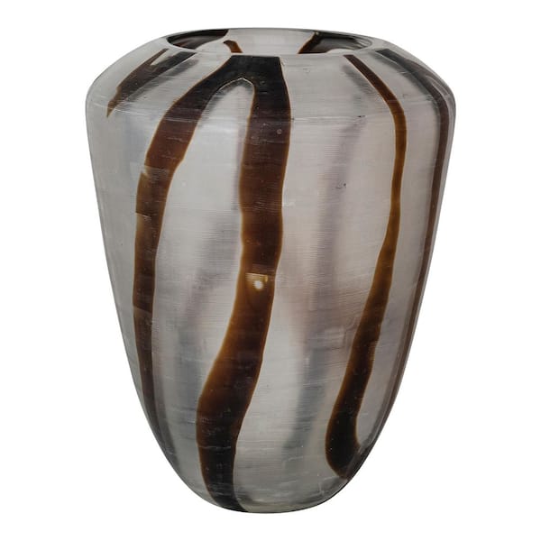 Storied Home 14 in. Brown Art Glass Round Decorative Vase with Abstract Design DG1735