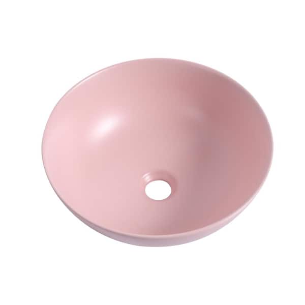 Unbranded Matt Light Pink Ceramic Round Art Bathroom Vessel Sink