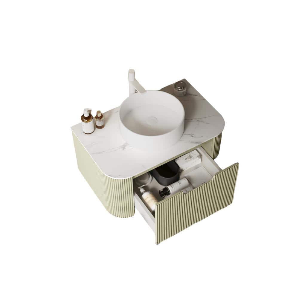 30 in. Wall-Mounted Light Green Bath Vanity with White Ceramic Top and White Round Ceramic Basin