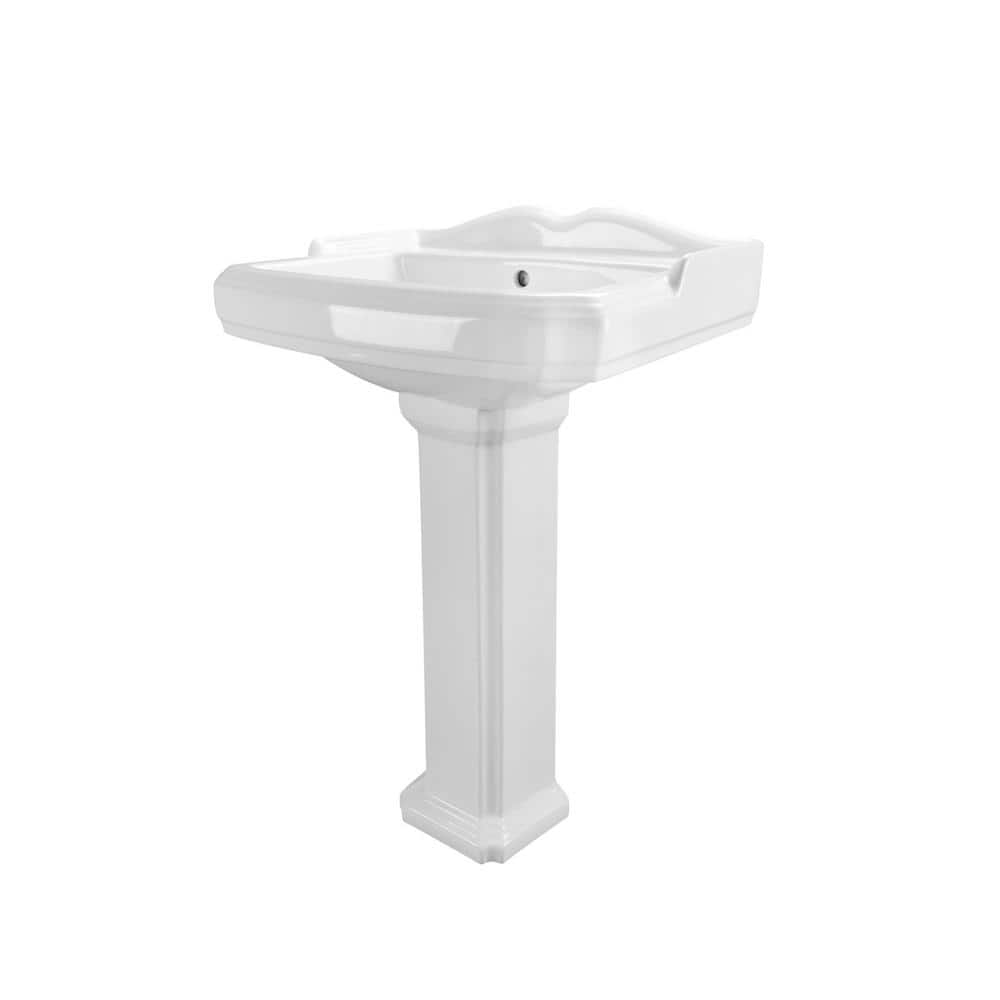 Dynasty 35.5" White Ceramic Pedestal Bathroom Sink with Overflow