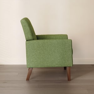 Green Linen and Walnut Legs Mid Century Modern Button Tufted Accent Chair