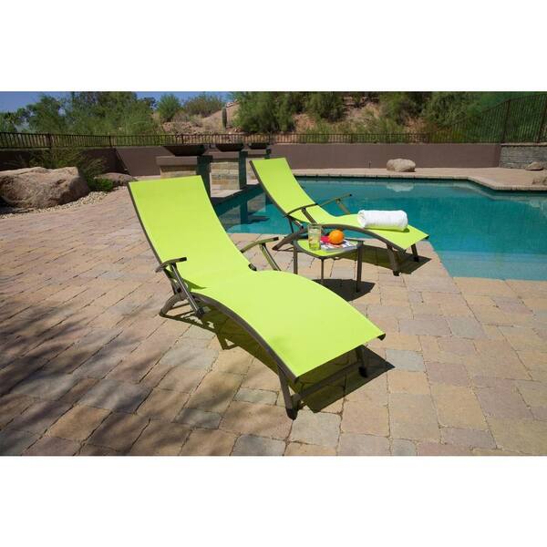 RST Brands Sol Sling Patio Chaise Lounge in Lime Green (2-Pack)