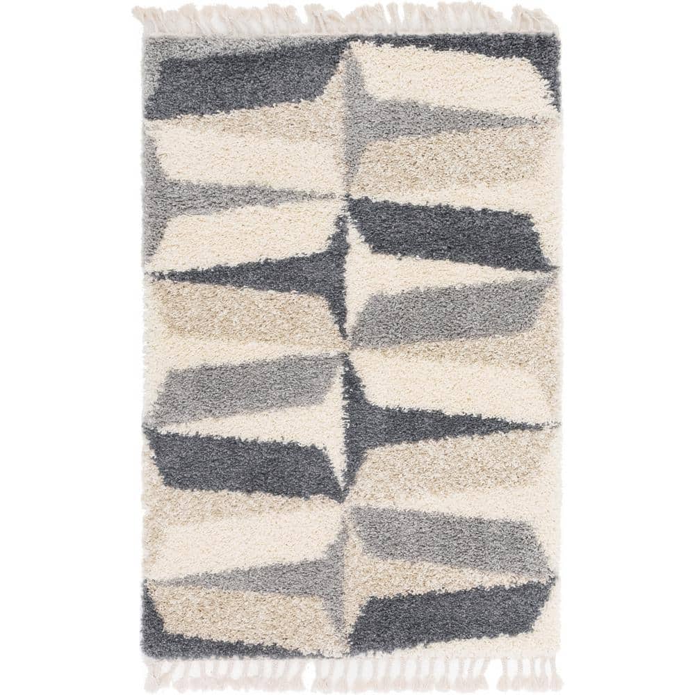 Gray Geometric Shag Synthetic 4' x 6' Kids Area Rug