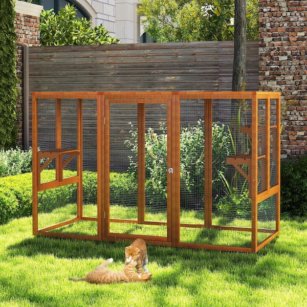 Outdoor Cat House, Wood Cat Catio with Sunshine Panel