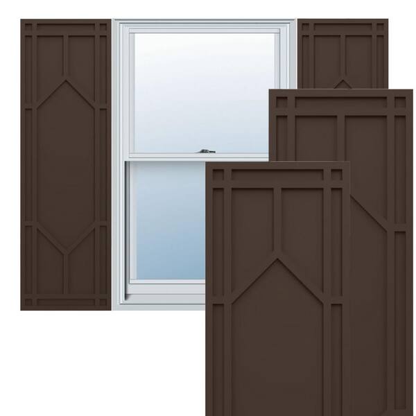Ekena Millwork True Fit PVC 18 in. W x 40 in. H Raised Panel Vinyl Shutters Pair in Raisin Brown