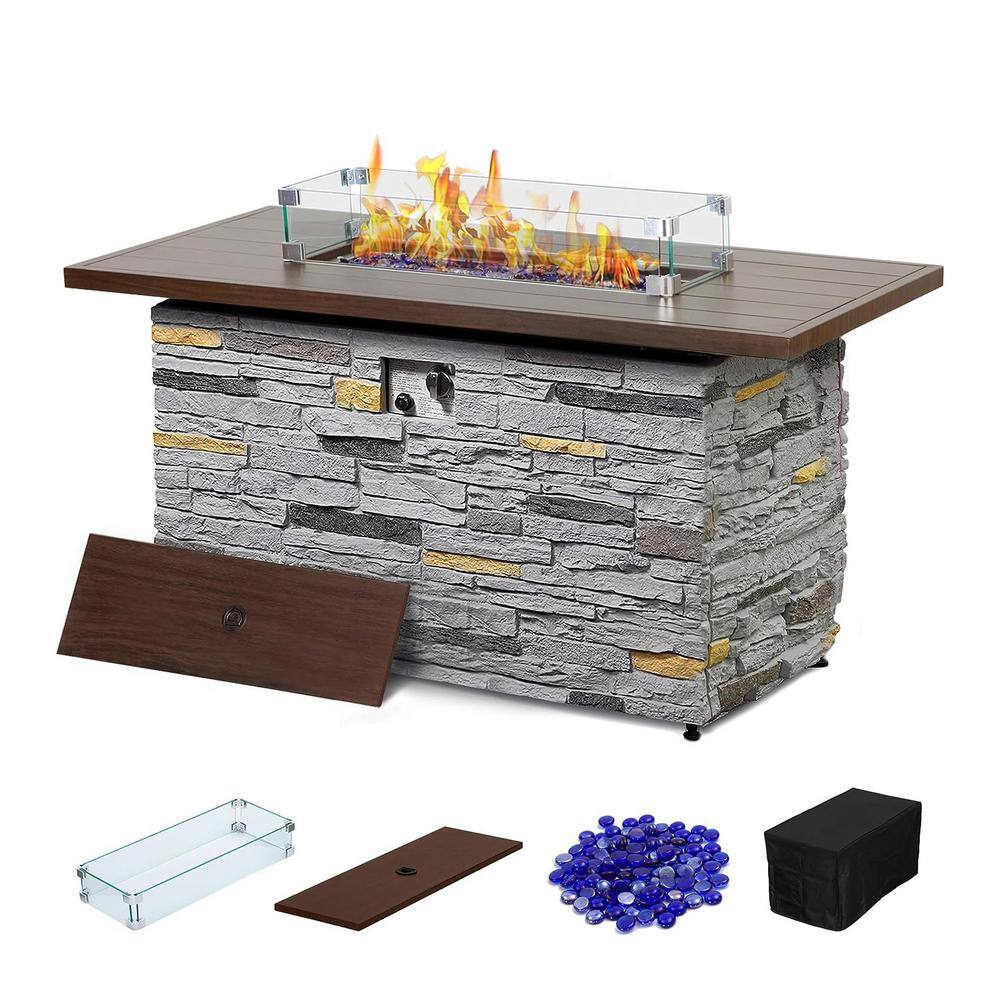 PIZZELLO 43 in. Propane Fire Pit Table Outdoor Stone Firepit Table