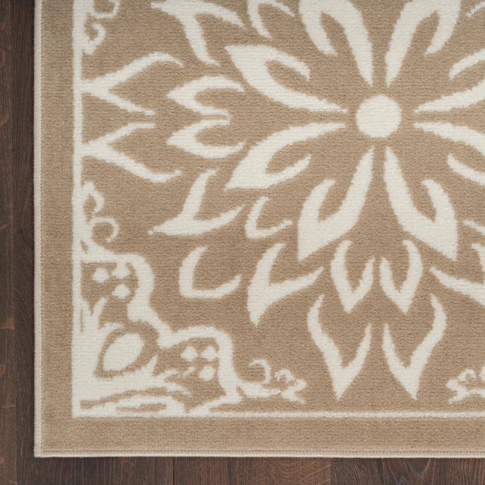 Taupe Floral Synthetic Rectangular 8' x 10' Area Rug