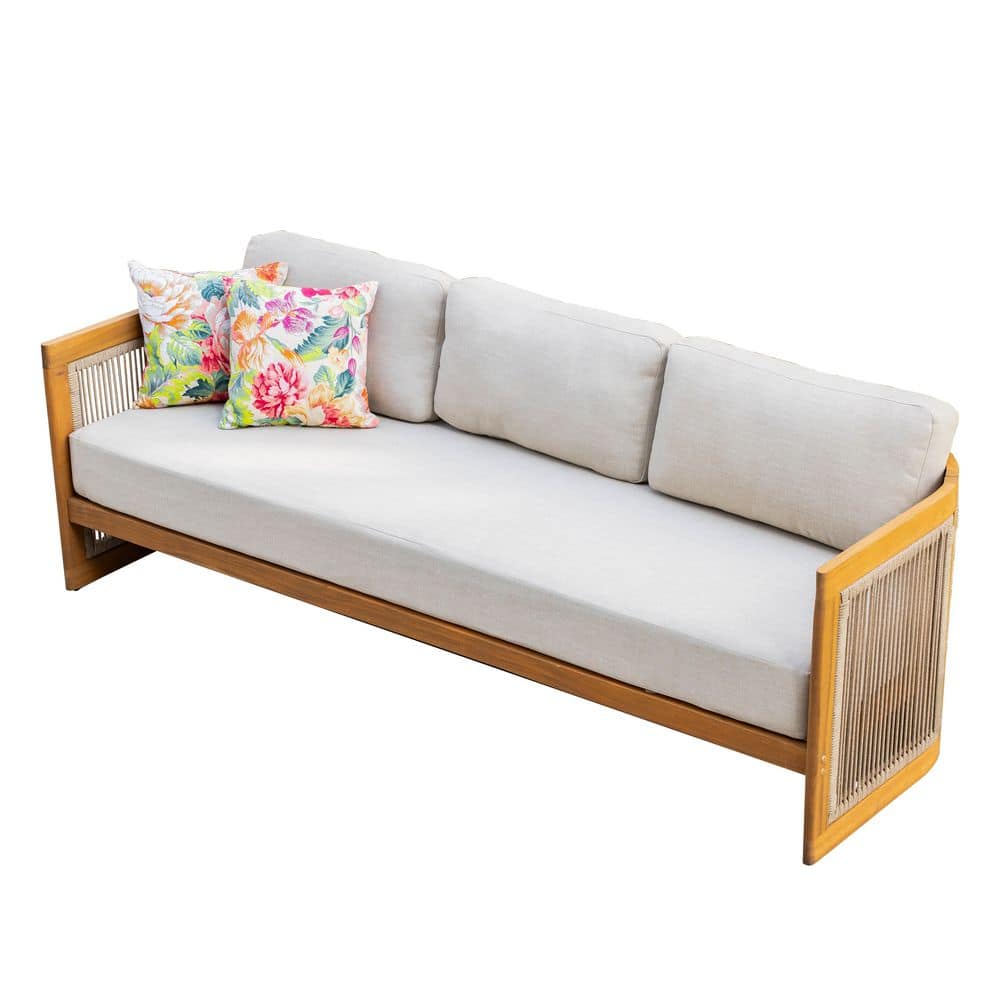 Direct Wicker Natural 1-Piece Acacia Wood Outdoor Couch with Beige Cushions price history on PriceWatchPro