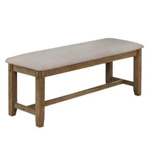 Gray and Brown Fabric Upholstered Wooden Frame Bench with Chamfered Legs