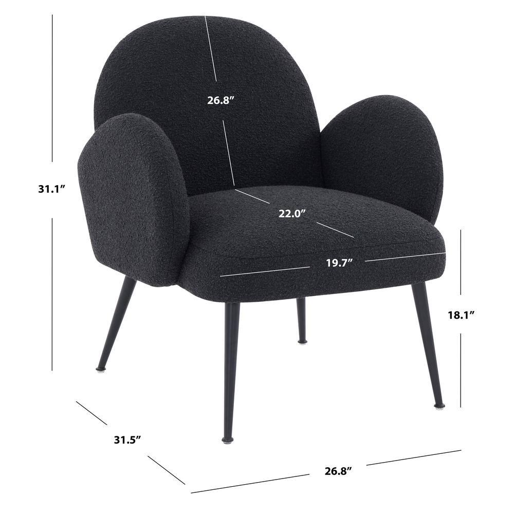 Elegant Black Boucle Wood Accent Chair with Curved Back