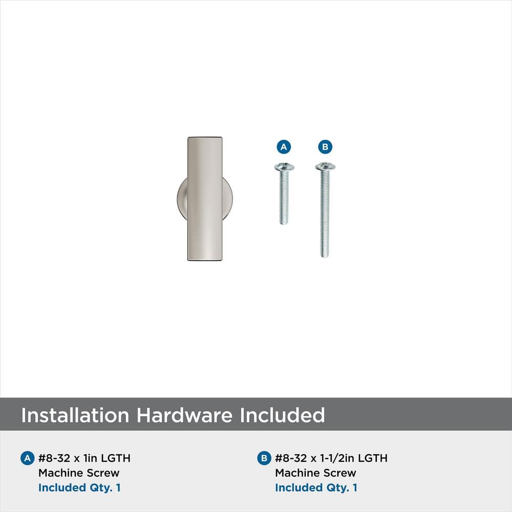Polished Nickel Modern T-Handle Cabinet Knob with Mounting Hardware