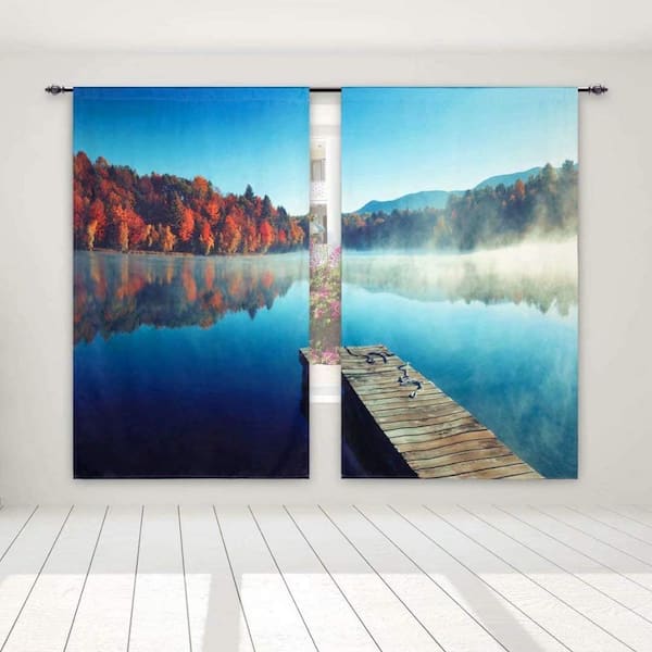 Pro Space Blackout Curtains 52 in.W x 84 in.L Lake Wooden Bridge 3D Print Window Drape(2 Panels)