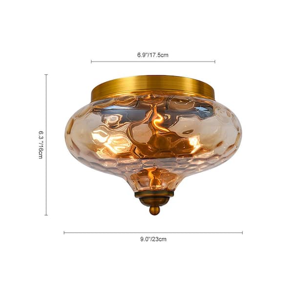 HUOKU Lumivt 2-Light 9.8 in.W Antique Brass Amber Hammered Glass
