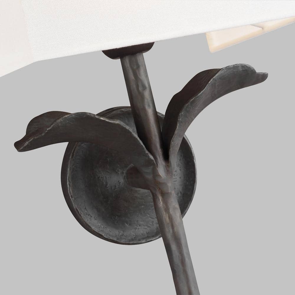 Georgia Dimmable Aged Iron Wall Sconce with White Linen Shade
