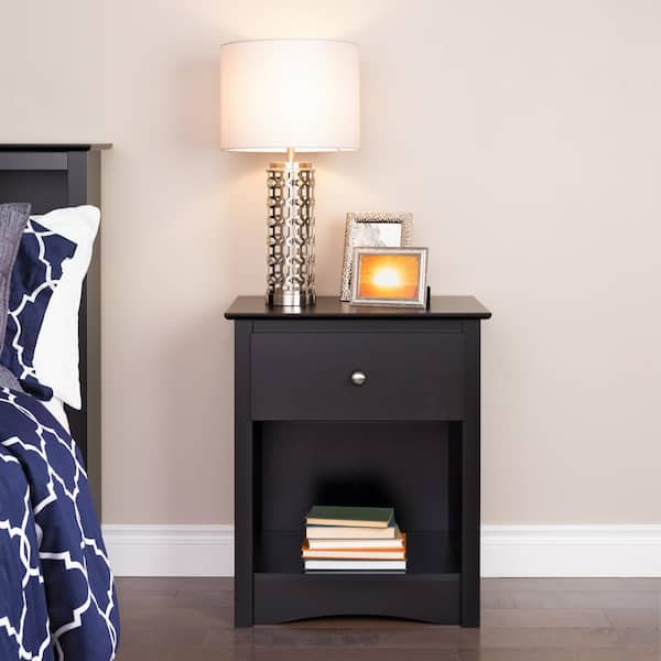 Prepac Sonoma 1-Drawer Black Nightstand