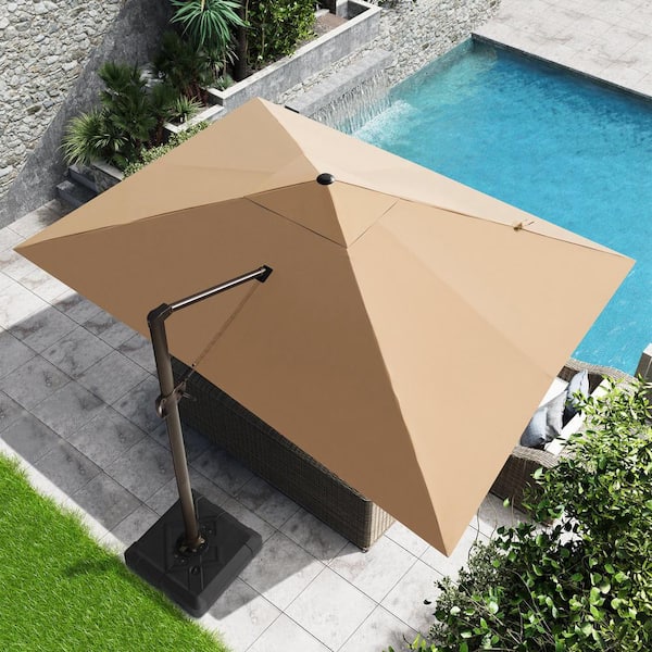 Crestlive Products 13 ft. x 10 ft. Rectangular 360° Rotation Cantilever Patio Umbrella in Tan