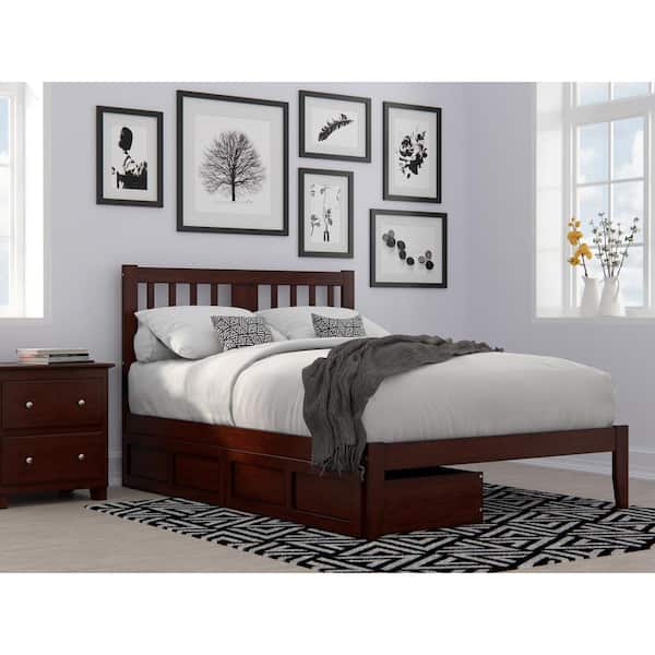 AFI Tahoe Walnut Full Solid Wood Storage Platform Bed with USB Turbo Charger and 2 Drawers