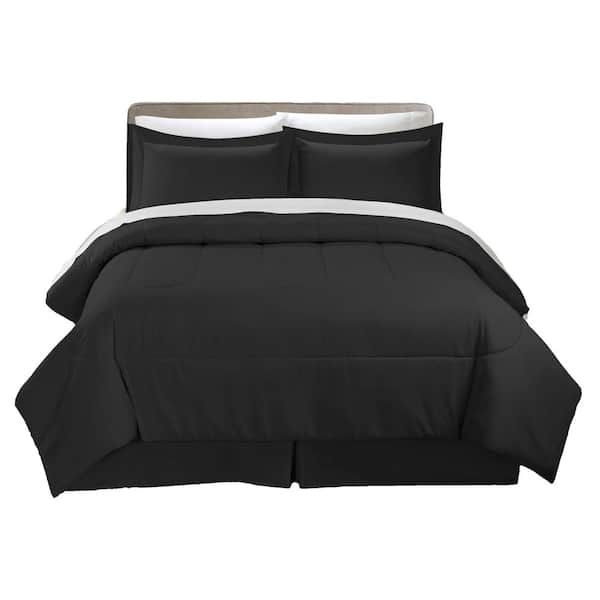swift home Swift Home All-Season 8-Piece Black Solid Color Microfiber Queen Bed in a Bag