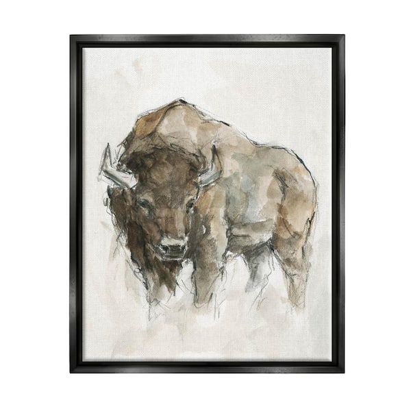The Stupell Home Decor Collection Western American Buffalo Brown Country Animal by Ethan Harper Floater Frame Animal Wall Art Print 25 in. x 31 in.
