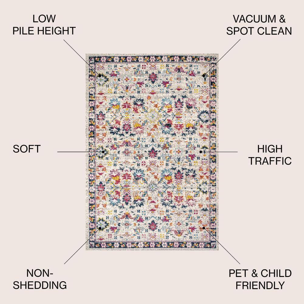 Beige Multicolor Synthetic Boho Floral Area Rug