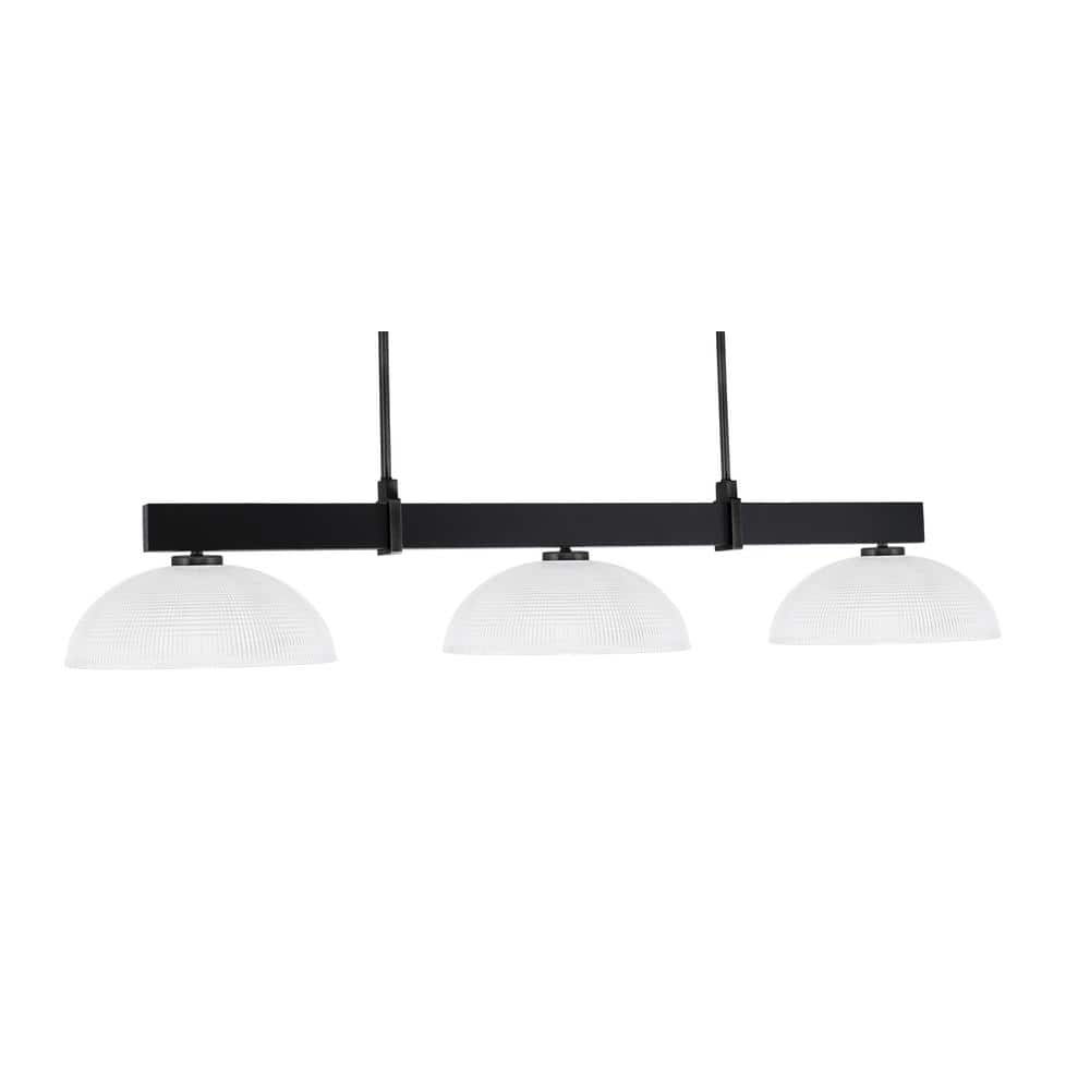 Balmore 3-Light Matte Black Billiard Light with 16 in. Clear Ribbed Glass S
