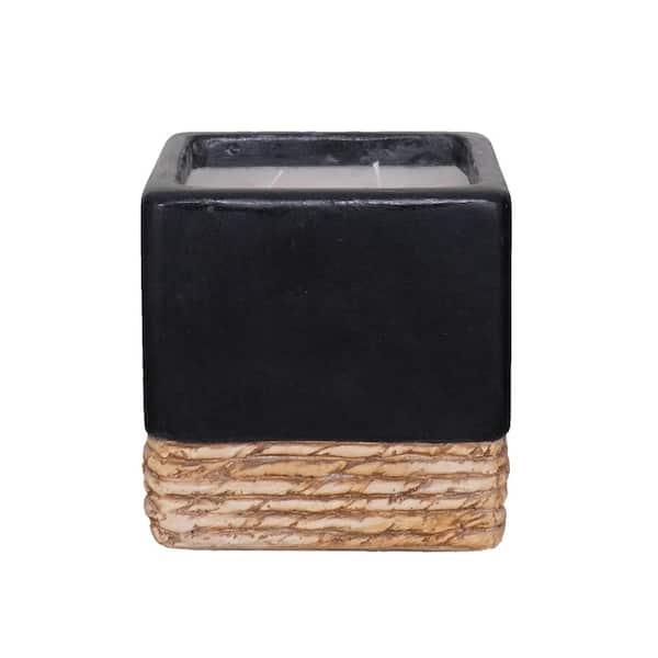 (Set of 2) Matte Black Square Twisted Seagrass Citronella Candle with Faux Band